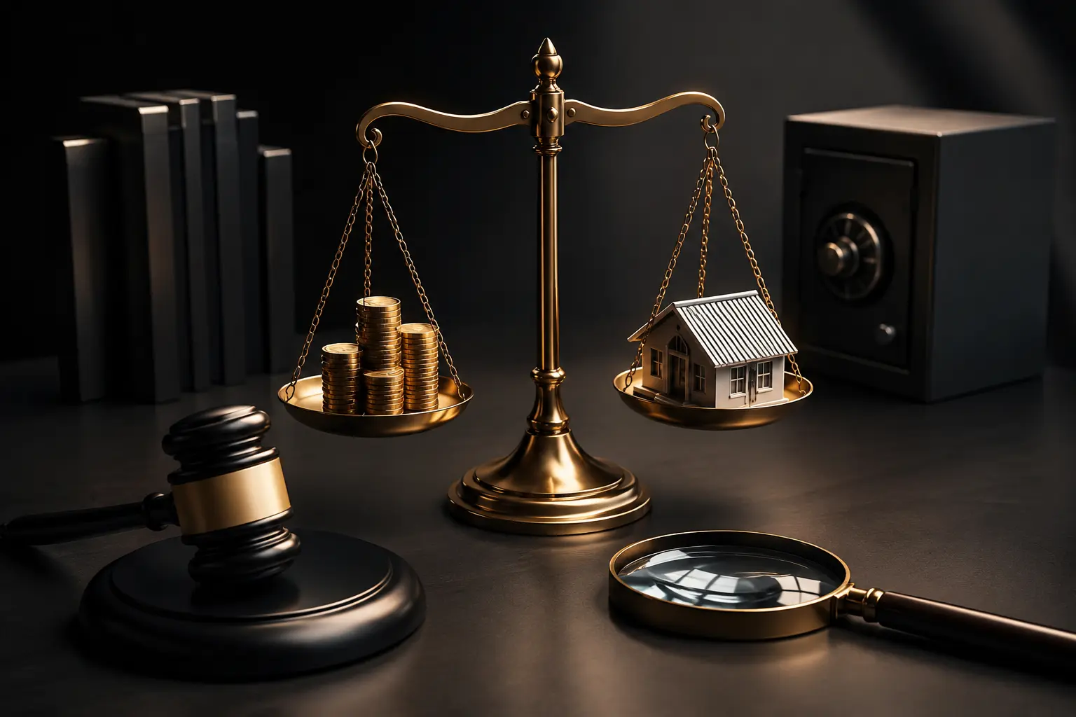 1786175099 OTS Finance And NPA Settlement Concept Showing A Balance Scale With Coins  Property Asset  Legal Gavel  And Secure Financial Vault.